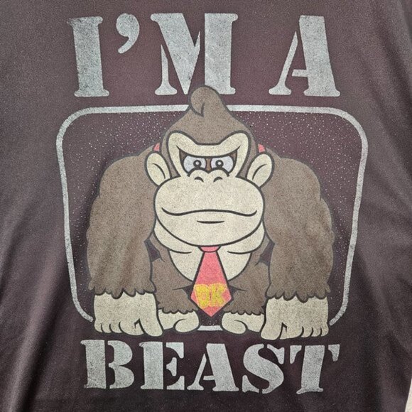 Donkey Kong Men's Size S Brown 2019 Nintendo I'm A Beast Spell Out T-Shirt - Picture 7 of 10